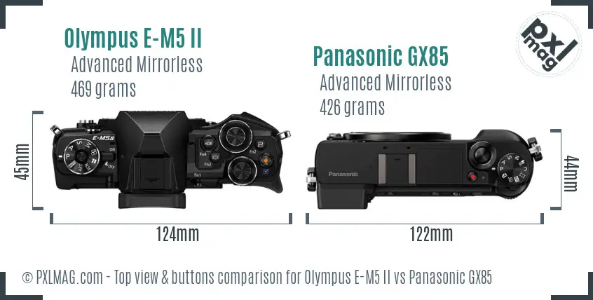 Olympus E-M5 II vs Panasonic GX85 top view buttons comparison
