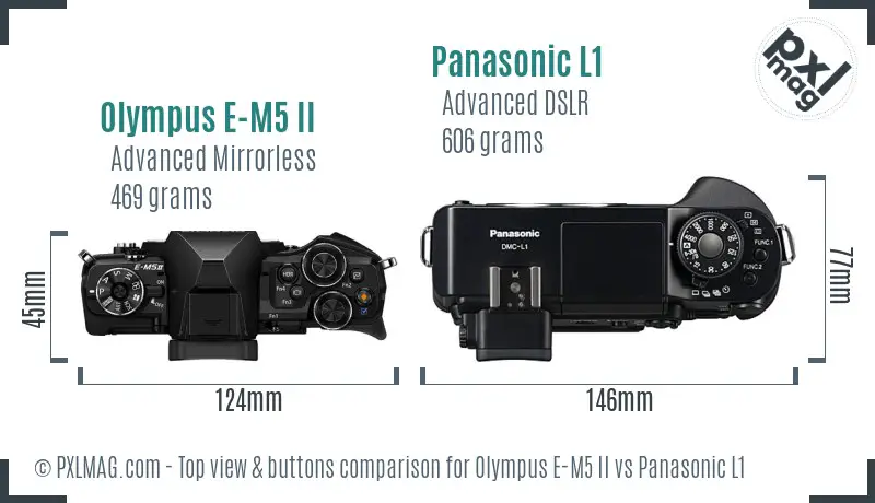 Olympus E-M5 II vs Panasonic L1 top view buttons comparison