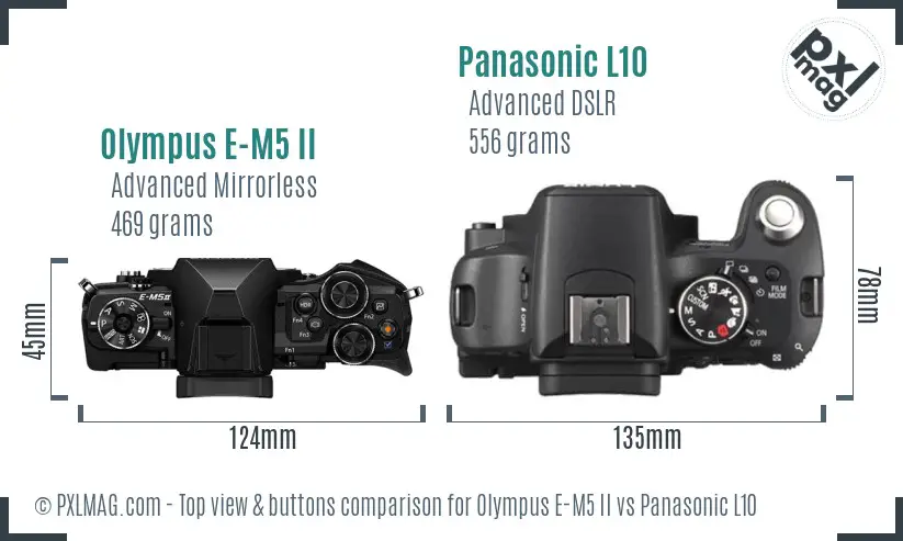 Olympus E-M5 II vs Panasonic L10 top view buttons comparison
