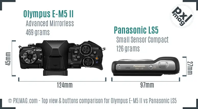 Olympus E-M5 II vs Panasonic LS5 top view buttons comparison Olympus E-M5 II vs Panasonic LS5 top view buttons comparison