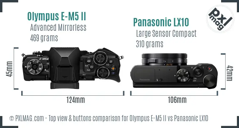 Olympus E-M5 II vs Panasonic LX10 top view buttons comparison