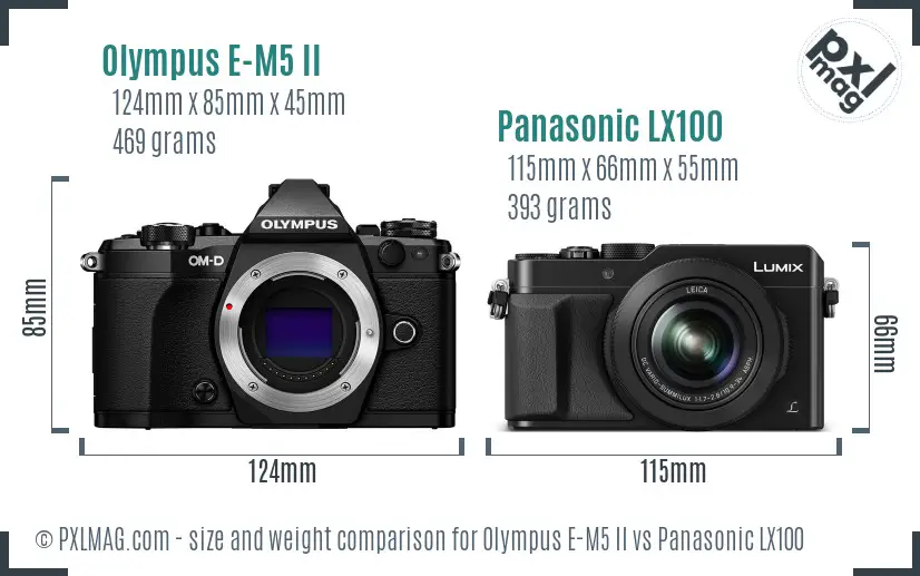 Olympus E-M5 II vs Panasonic LX100 size comparison