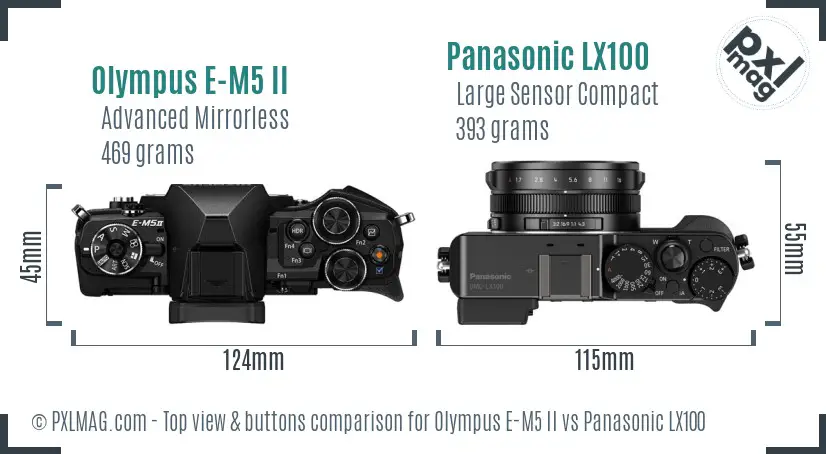 Olympus E-M5 II vs Panasonic LX100 top view buttons comparison