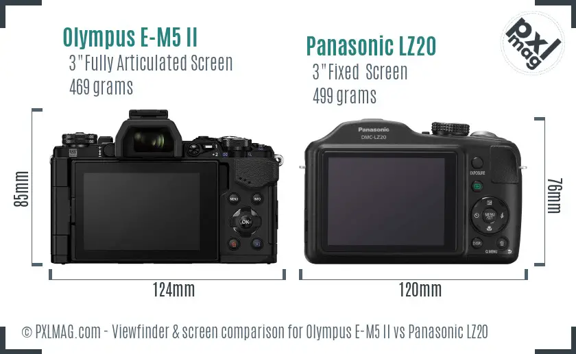 Olympus E-M5 II vs Panasonic LZ20 Screen and Viewfinder comparison