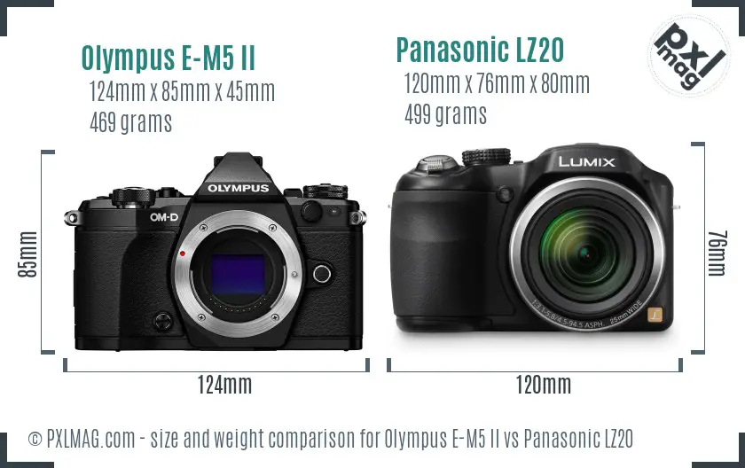 Olympus E-M5 II vs Panasonic LZ20 size comparison