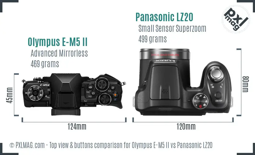 Olympus E-M5 II vs Panasonic LZ20 top view buttons comparison