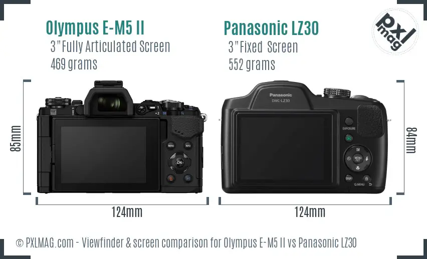 Olympus E-M5 II vs Panasonic LZ30 Screen and Viewfinder comparison