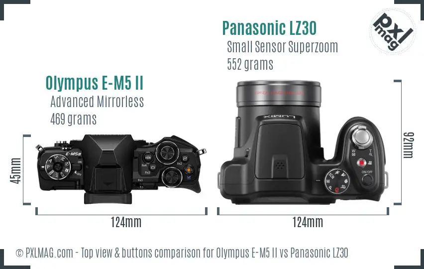 Olympus E-M5 II vs Panasonic LZ30 top view buttons comparison