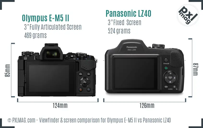 Olympus E-M5 II vs Panasonic LZ40 Screen and Viewfinder comparison