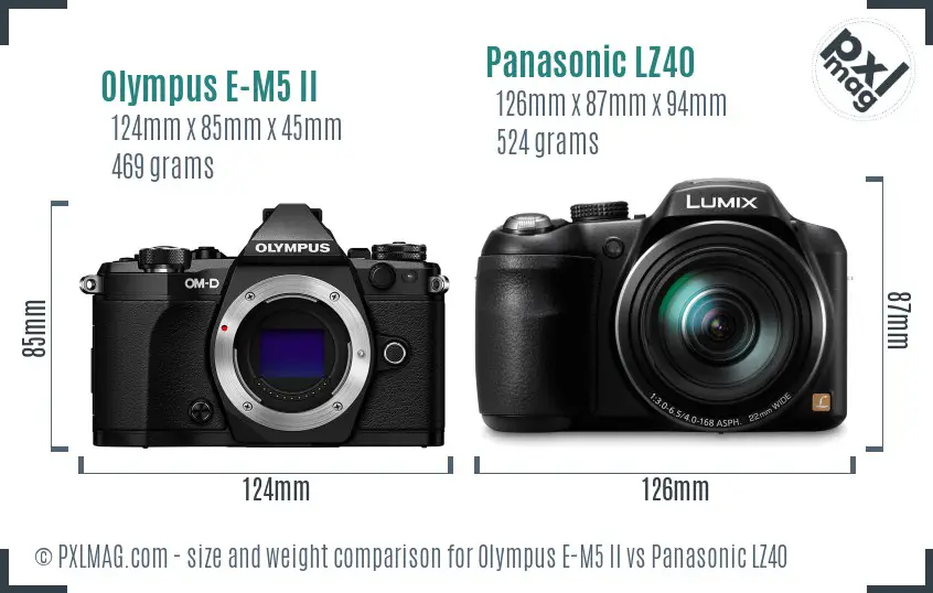 Olympus E-M5 II vs Panasonic LZ40 size comparison