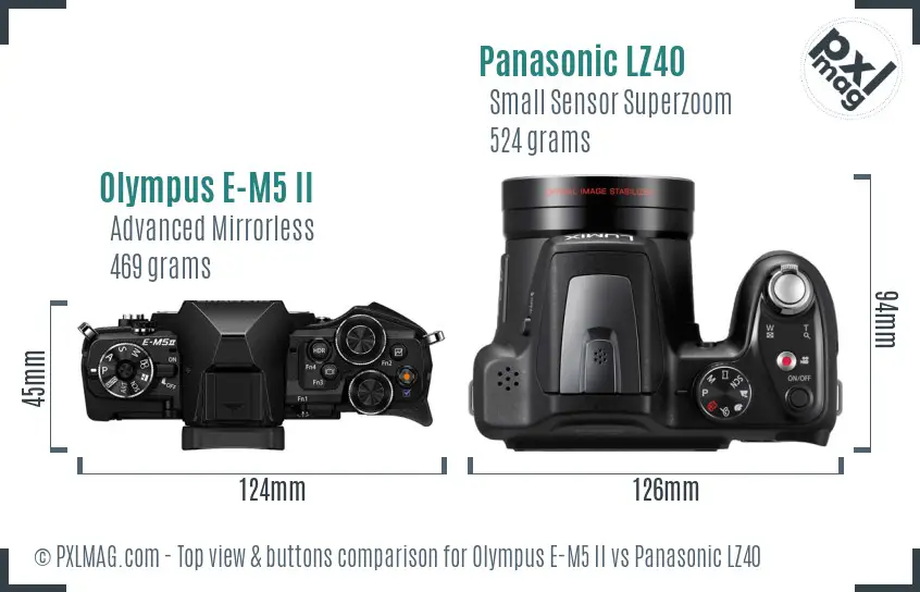 Olympus E-M5 II vs Panasonic LZ40 top view buttons comparison