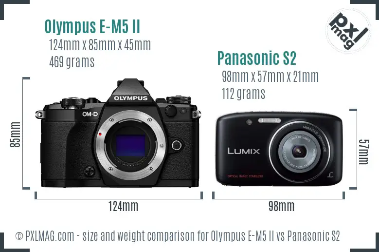 Olympus E-M5 II vs Panasonic S2 size comparison