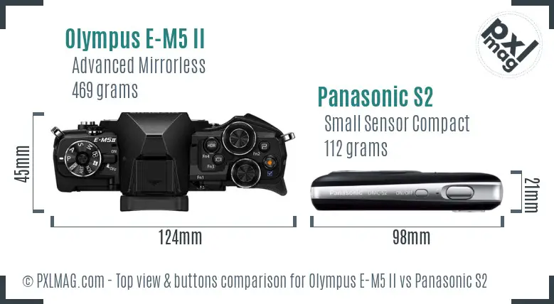 Olympus E-M5 II vs Panasonic S2 top view buttons comparison