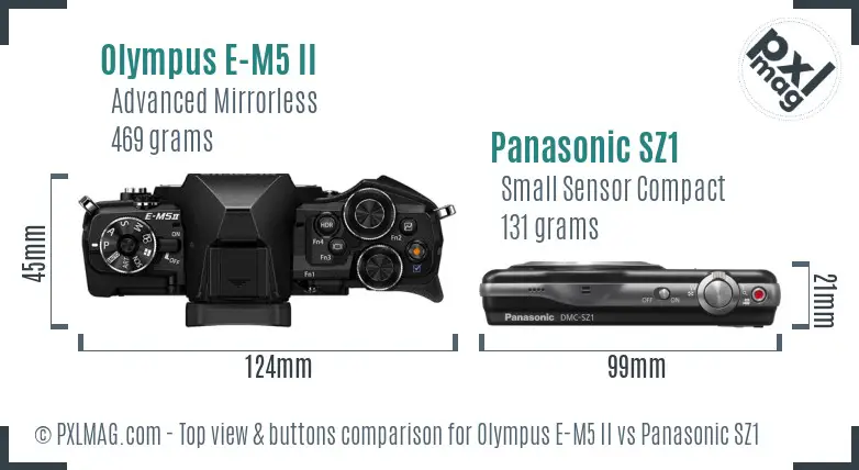 Olympus E-M5 II vs Panasonic SZ1 top view buttons comparison