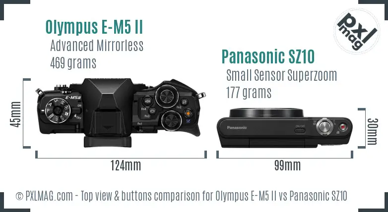 Olympus E-M5 II vs Panasonic SZ10 top view buttons comparison