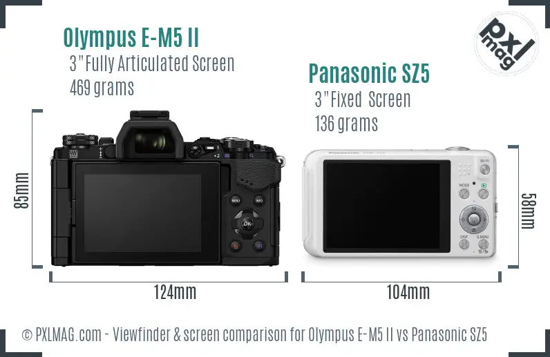 Olympus E-M5 II vs Panasonic SZ5 Screen and Viewfinder comparison