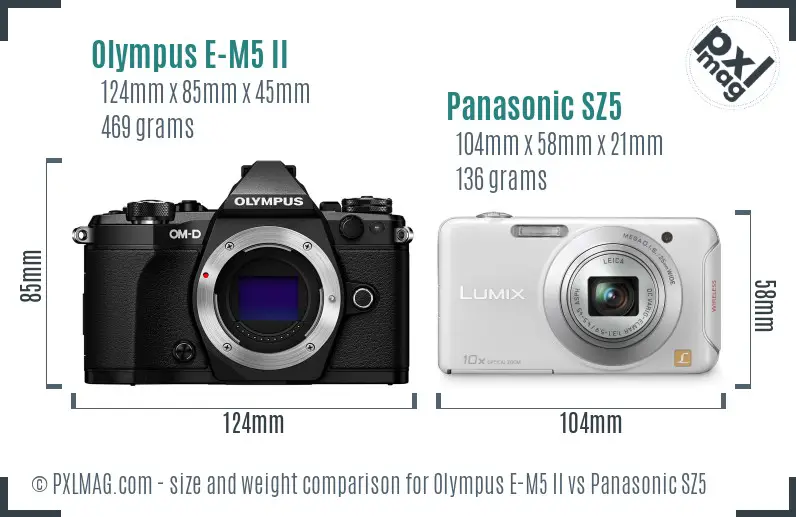 Olympus E-M5 II vs Panasonic SZ5 size comparison