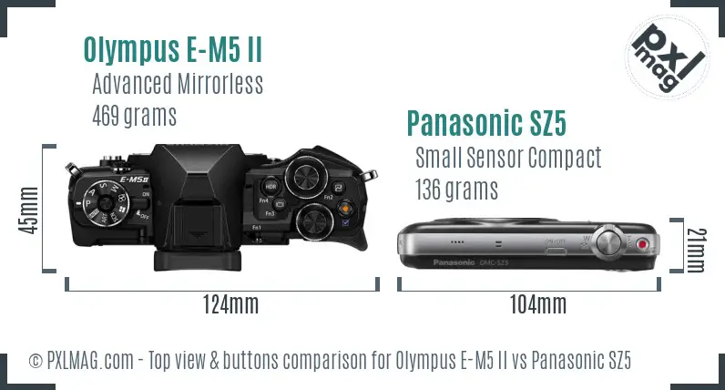 Olympus E-M5 II vs Panasonic SZ5 top view buttons comparison