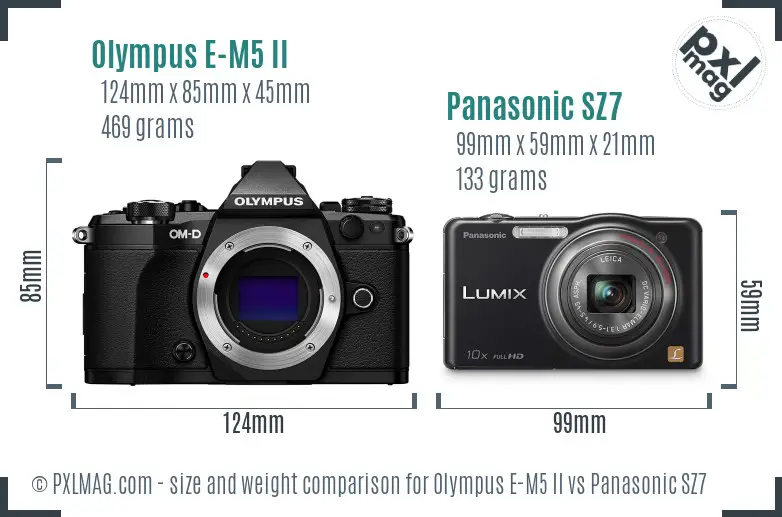 Olympus E-M5 II vs Panasonic SZ7 size comparison