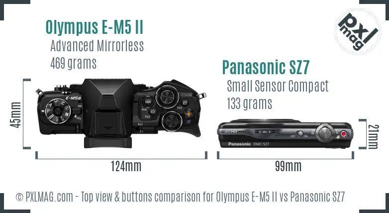 Olympus E-M5 II vs Panasonic SZ7 top view buttons comparison