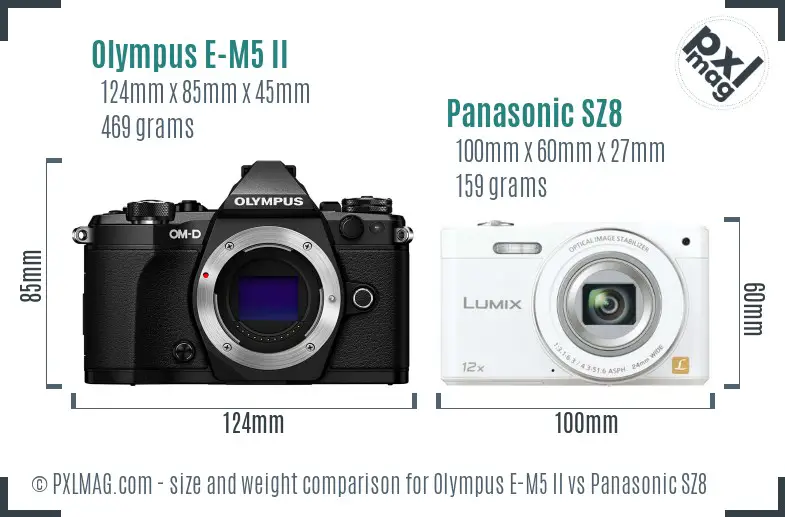 Olympus E-M5 II vs Panasonic SZ8 size comparison