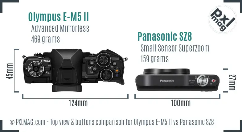 Olympus E-M5 II vs Panasonic SZ8 top view buttons comparison