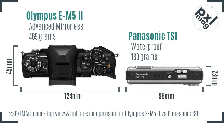 Olympus E-M5 II vs Panasonic TS1 top view buttons comparison Olympus E-M5 II vs Panasonic TS1 top view buttons comparison