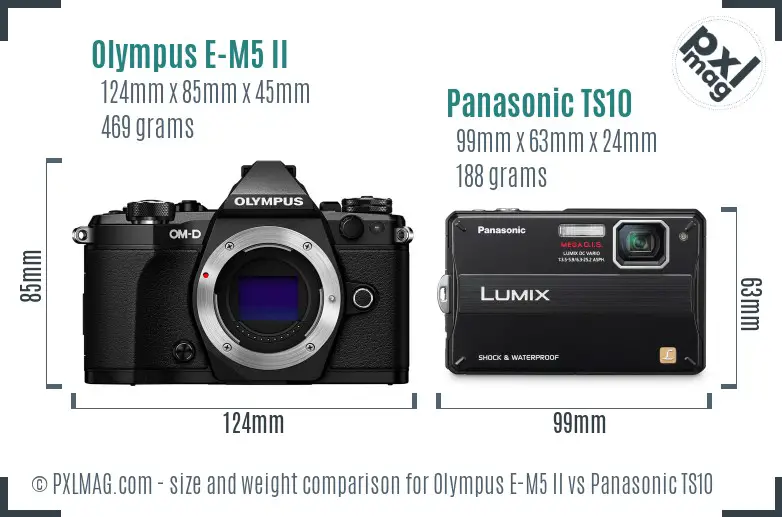 Olympus E-M5 II vs Panasonic TS10 size comparison