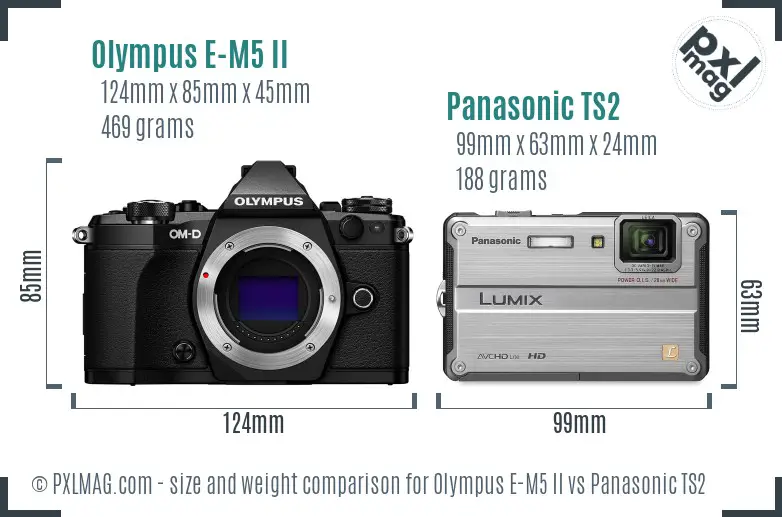 Olympus E-M5 II vs Panasonic TS2 size comparison