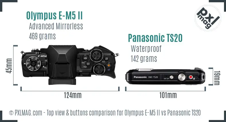 Olympus E-M5 II vs Panasonic TS20 top view buttons comparison