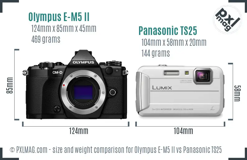 Olympus E-M5 II vs Panasonic TS25 size comparison