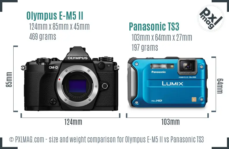 Olympus E-M5 II vs Panasonic TS3 size comparison