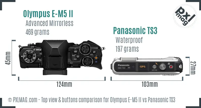 Olympus E-M5 II vs Panasonic TS3 top view buttons comparison