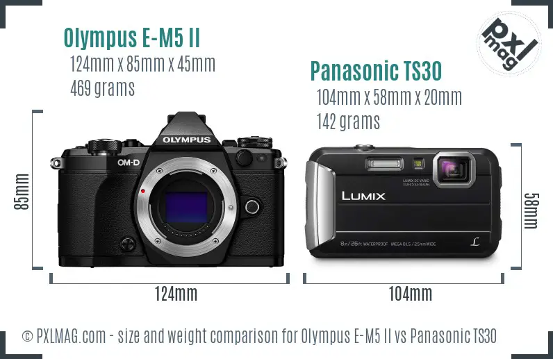 Olympus E-M5 II vs Panasonic TS30 size comparison