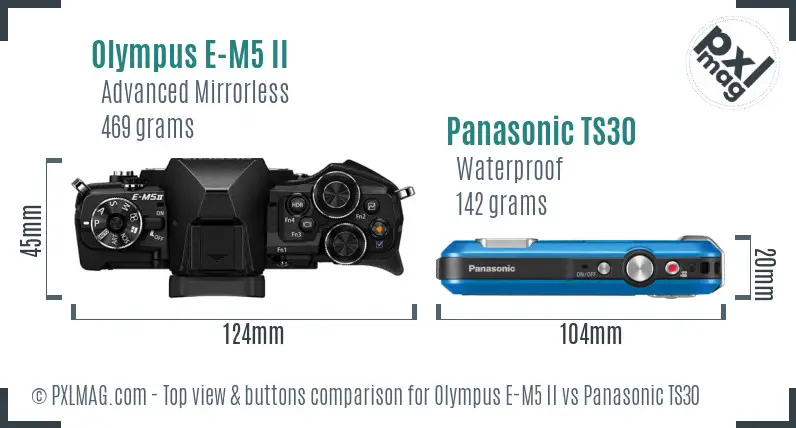 Olympus E-M5 II vs Panasonic TS30 top view buttons comparison