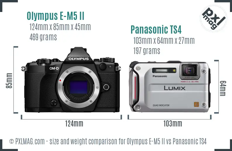 Olympus E-M5 II vs Panasonic TS4 size comparison