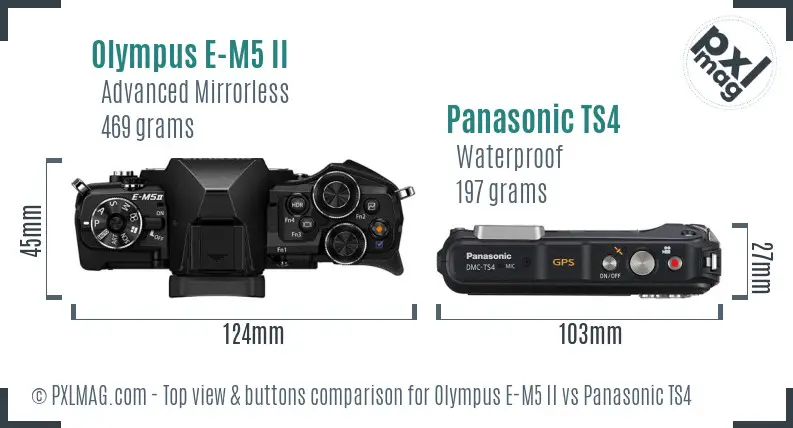 Olympus E-M5 II vs Panasonic TS4 top view buttons comparison