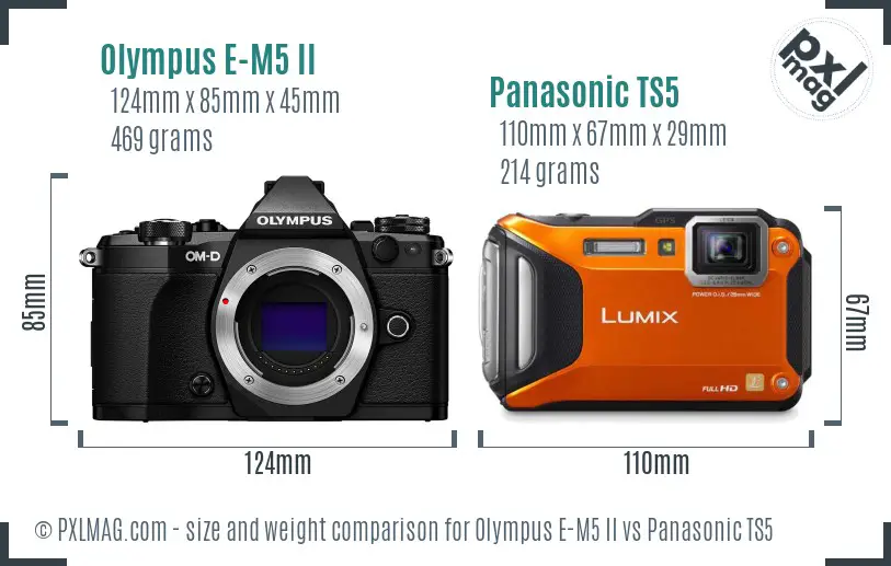 Olympus E-M5 II vs Panasonic TS5 size comparison