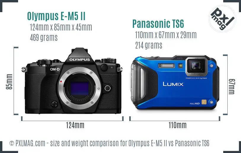 Olympus E-M5 II vs Panasonic TS6 size comparison