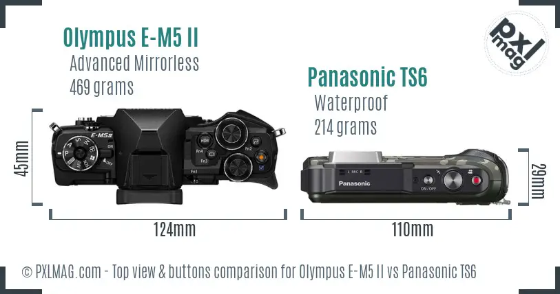 Olympus E-M5 II vs Panasonic TS6 top view buttons comparison