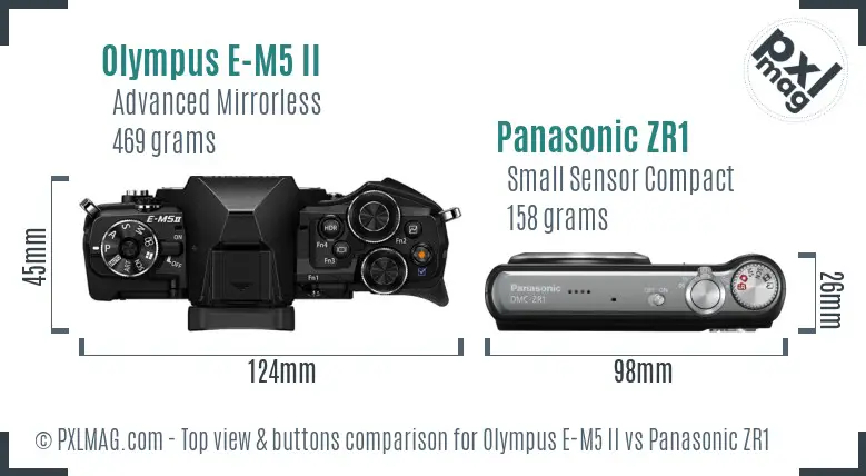 Olympus E-M5 II vs Panasonic ZR1 top view buttons comparison