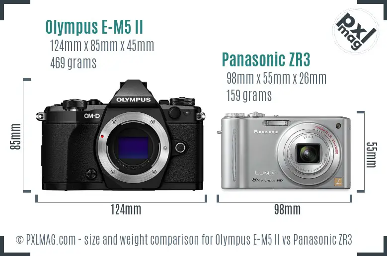 Olympus E-M5 II vs Panasonic ZR3 size comparison