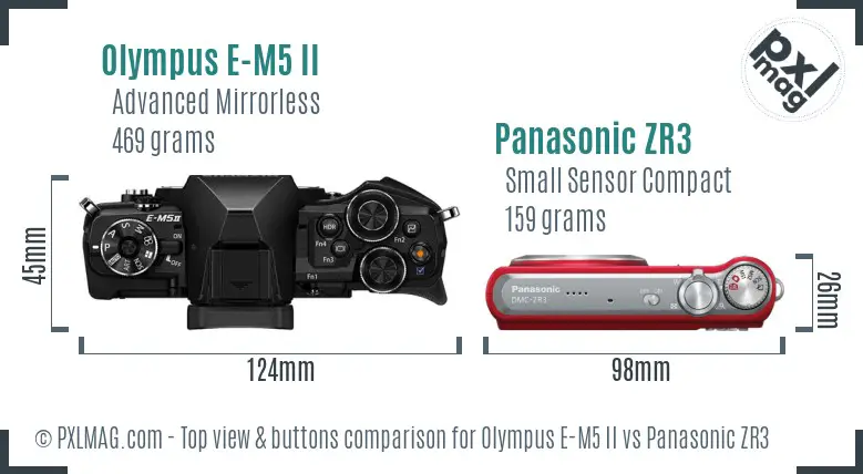 Olympus E-M5 II vs Panasonic ZR3 top view buttons comparison
