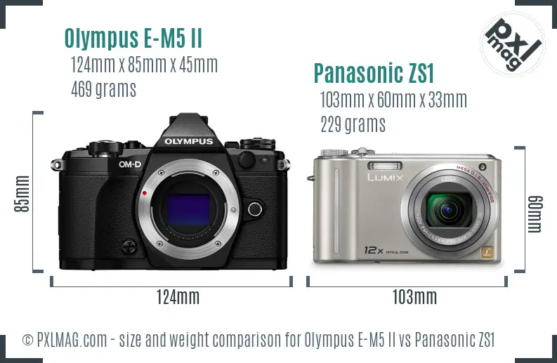 Olympus E-M5 II vs Panasonic ZS1 size comparison