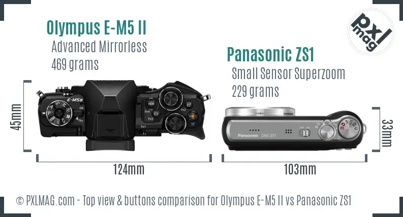 Olympus E-M5 II vs Panasonic ZS1 top view buttons comparison