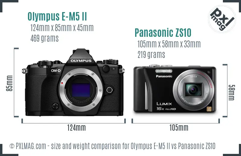 Olympus E-M5 II vs Panasonic ZS10 size comparison