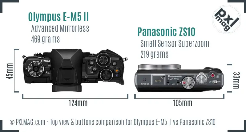 Olympus E-M5 II vs Panasonic ZS10 top view buttons comparison