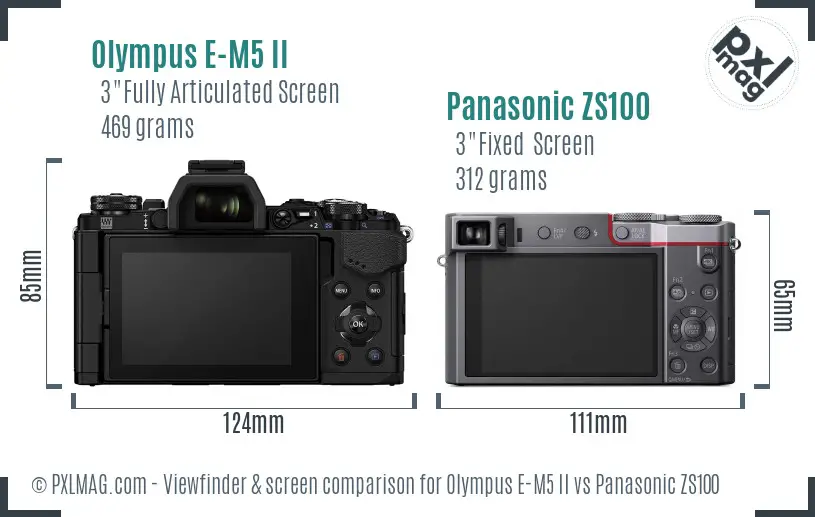Olympus E-M5 II vs Panasonic ZS100 Screen and Viewfinder comparison