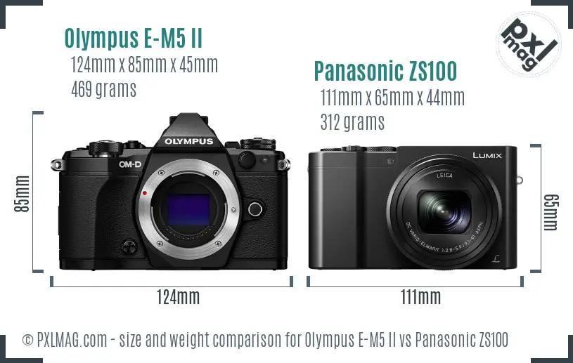 Olympus E-M5 II vs Panasonic ZS100 size comparison