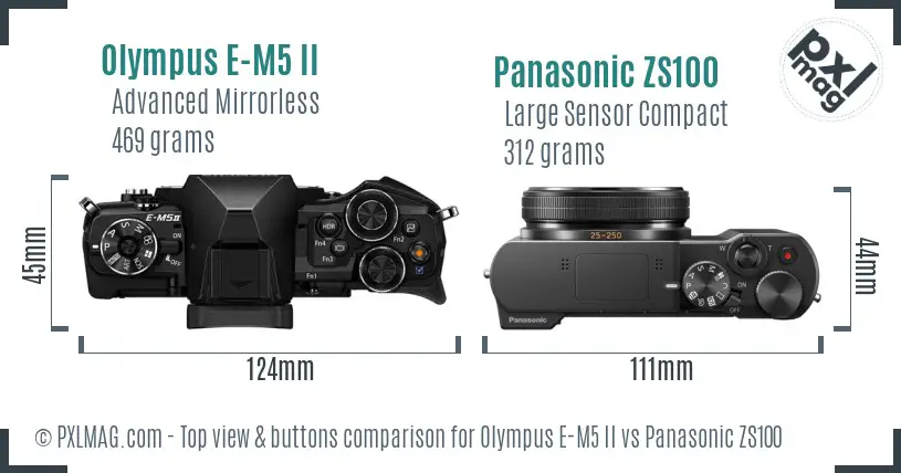 Olympus E-M5 II vs Panasonic ZS100 top view buttons comparison